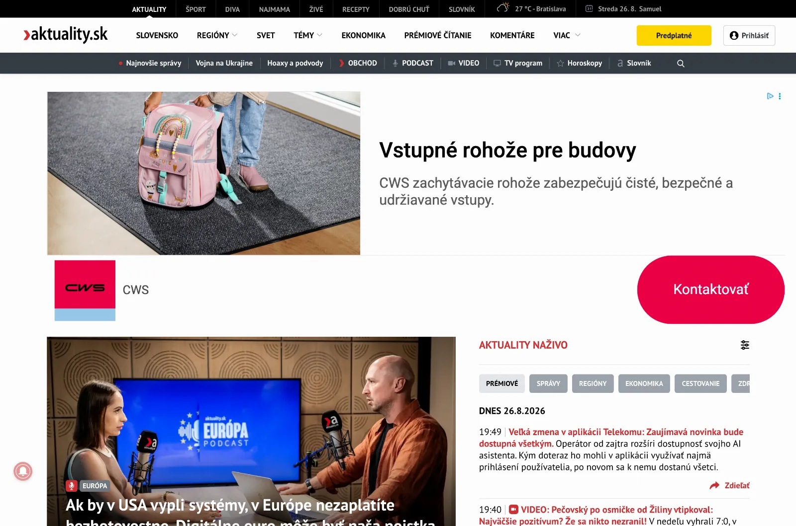 Bannerová reklama na spravodajskom webe Aktuality.sk