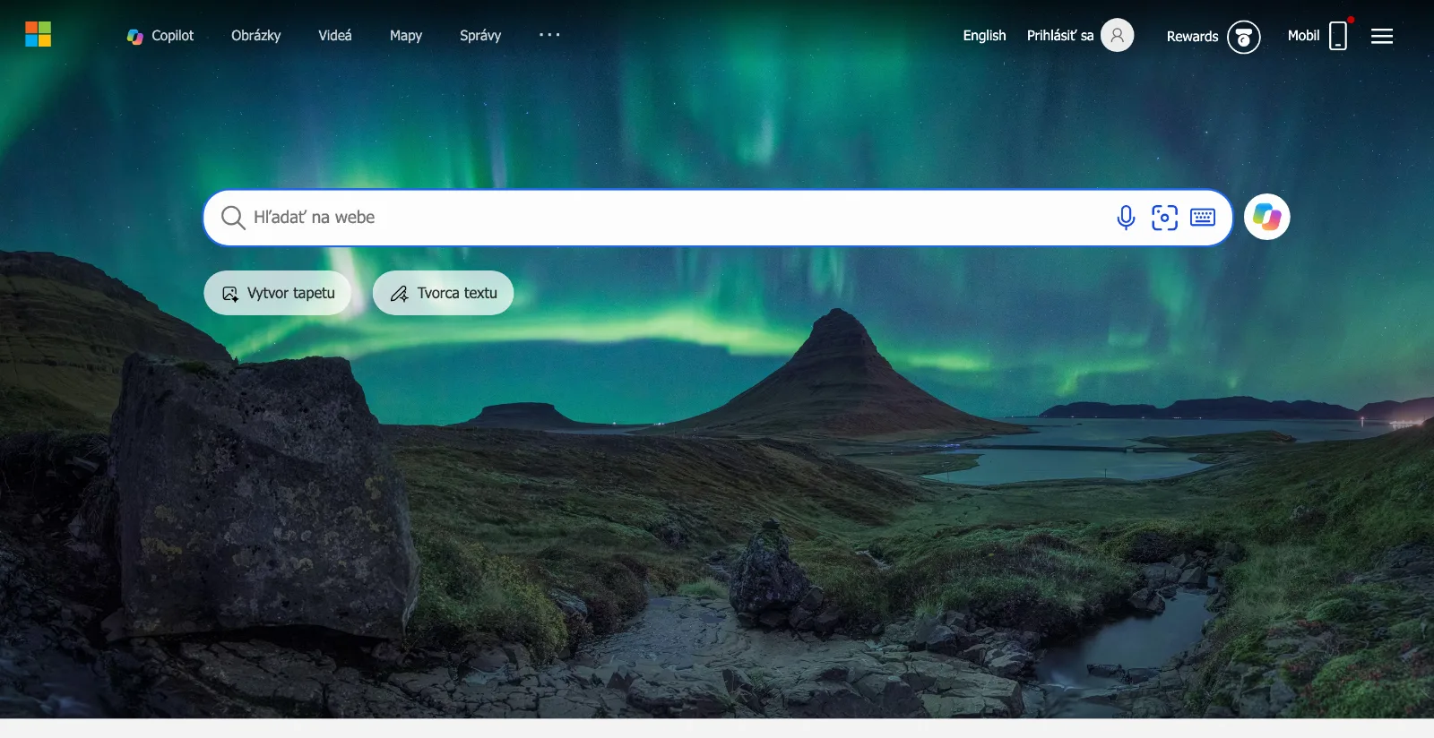 Domovská stránka vyhľadávača Bing s dennou fotografiou
