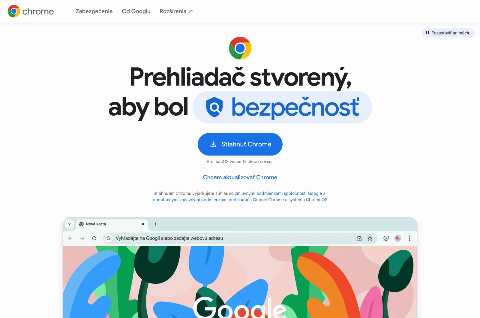 Slovenská stránka prehliadača Google Chrome