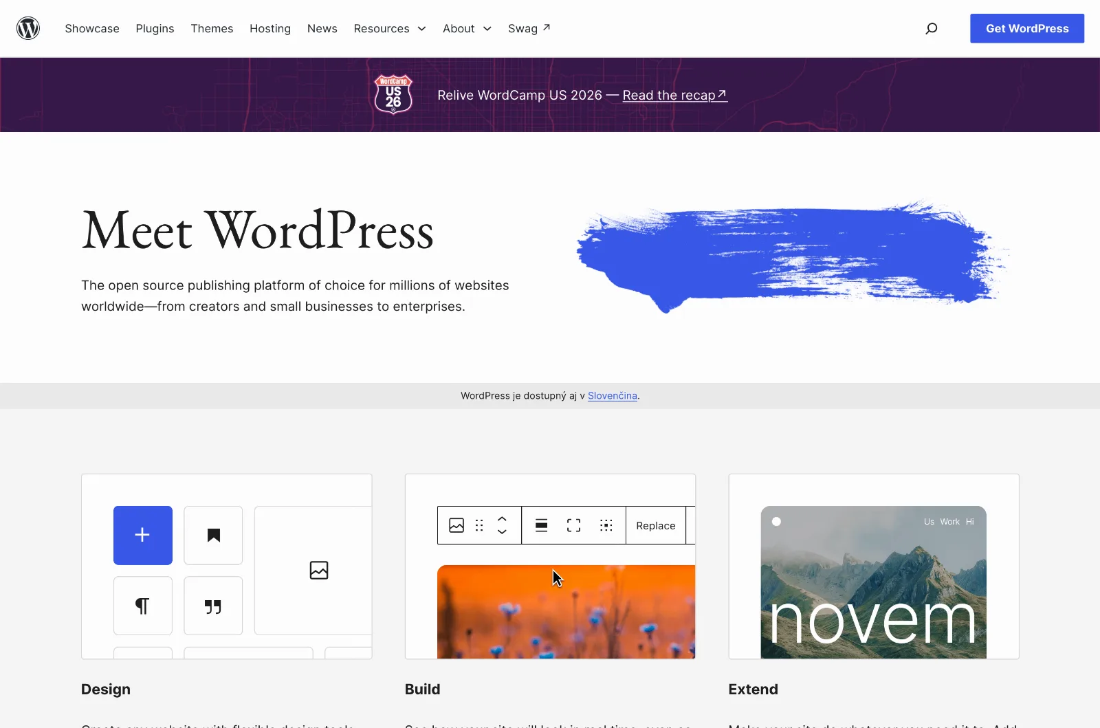 Domovská stránka redakčného systému WordPress