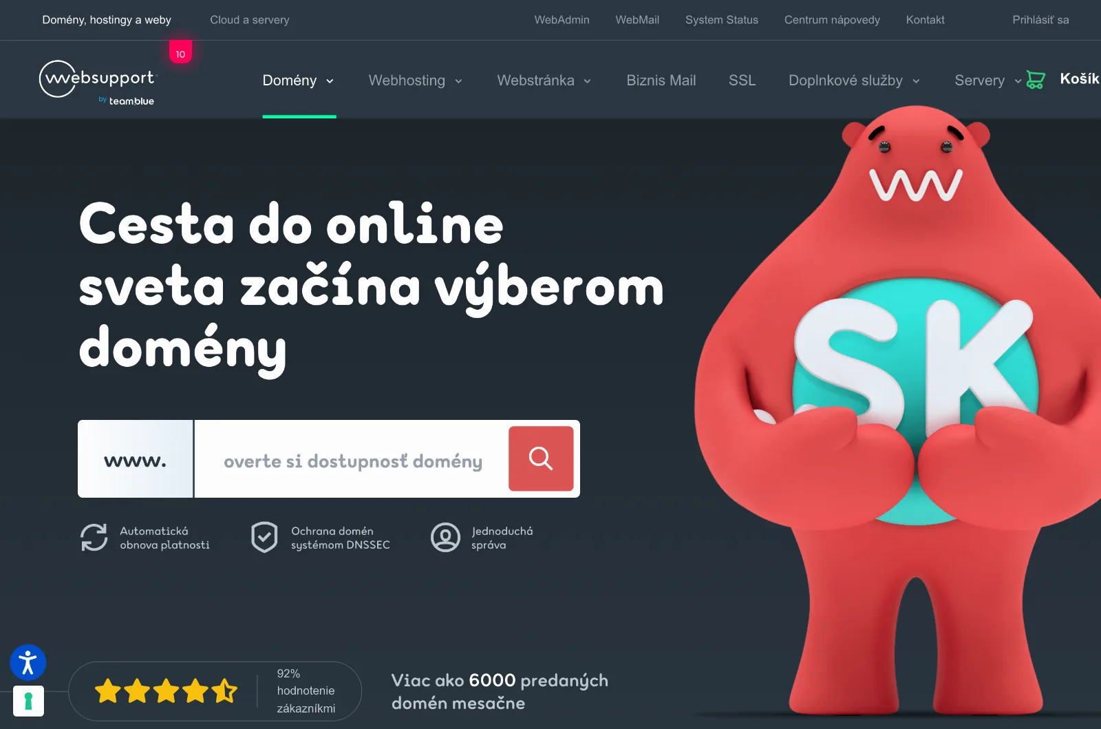 Vyhľadávanie voľnej domény na Websupporte