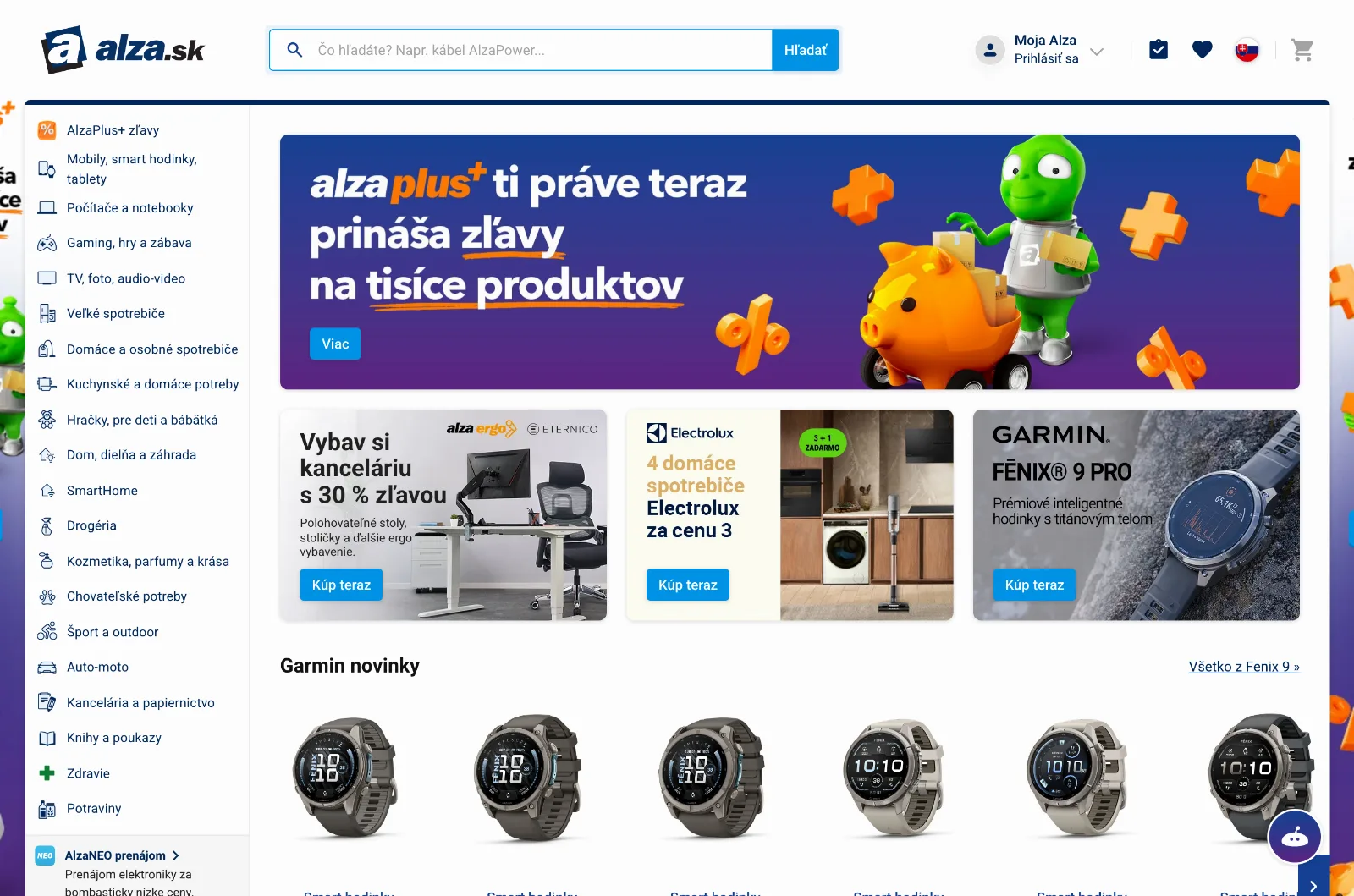 Domovská stránka e-shopu Alza.sk