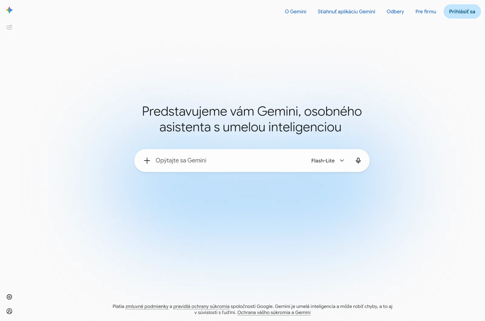 Úvodná obrazovka asistenta Google Gemini v slovenčine