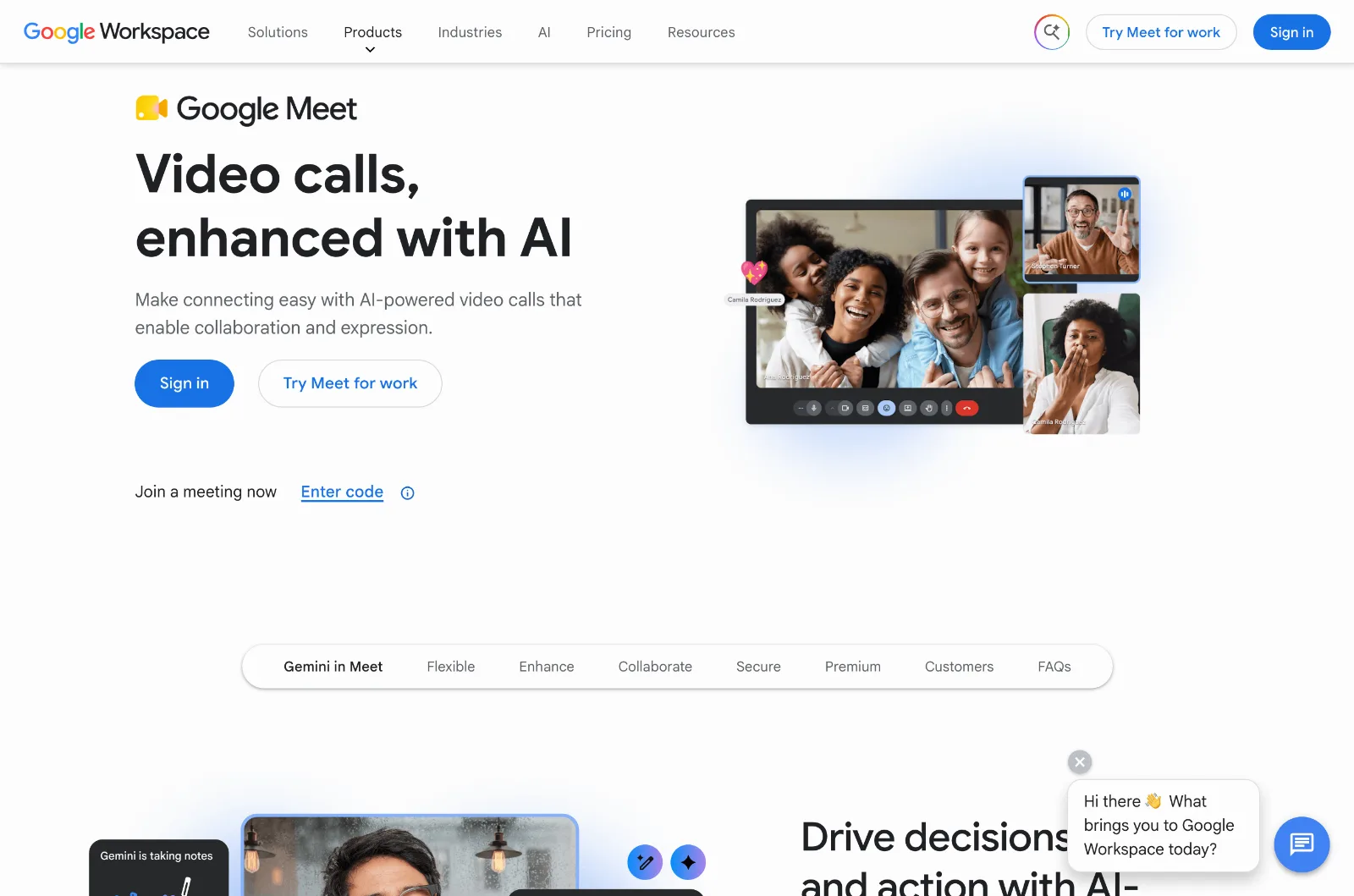 Stránka služby Google Meet na videohovory