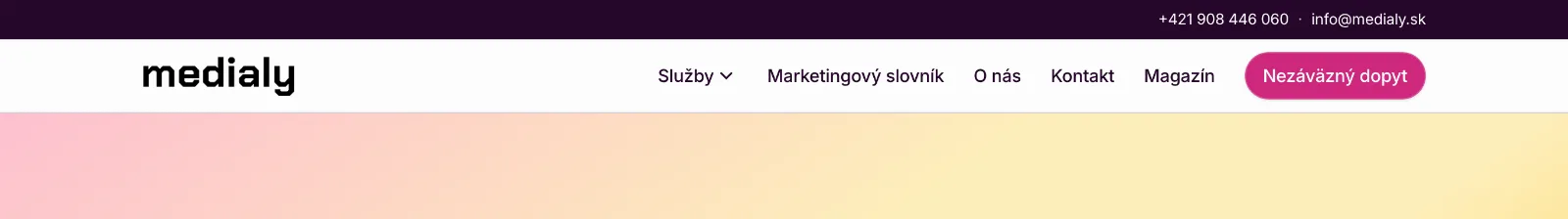Hlavička webu medialy.sk s logom, navigáciou a tlačidlom dopytu