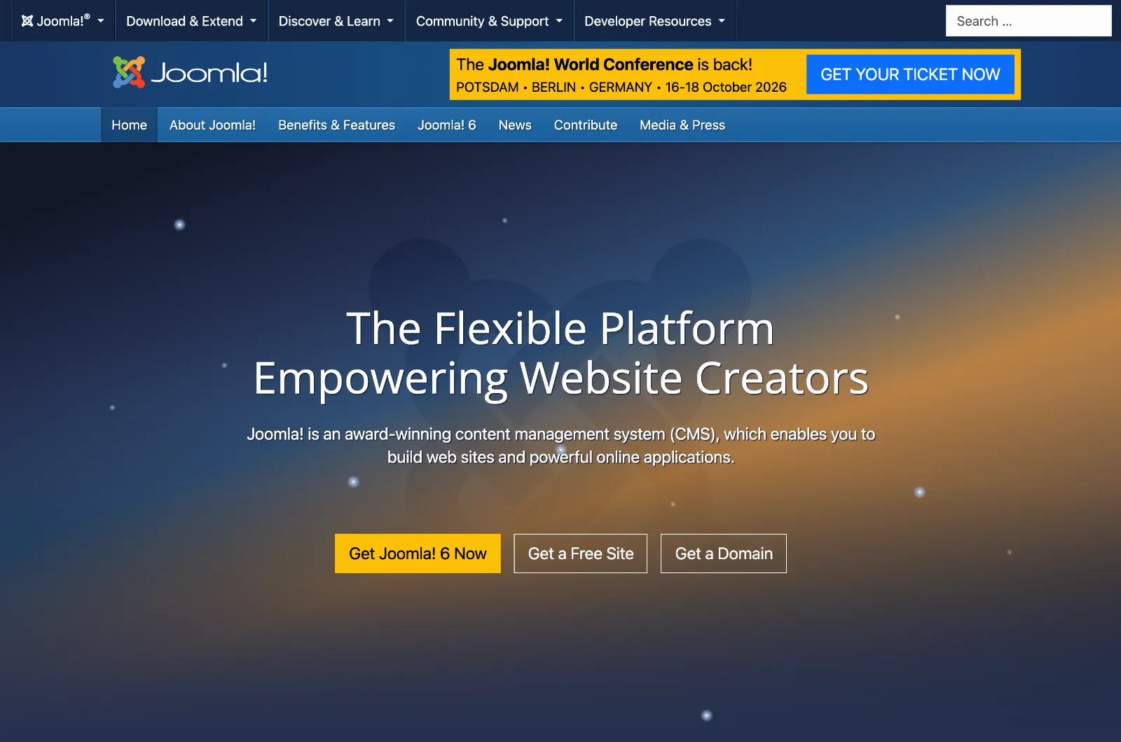Domovská stránka redakčného systému Joomla