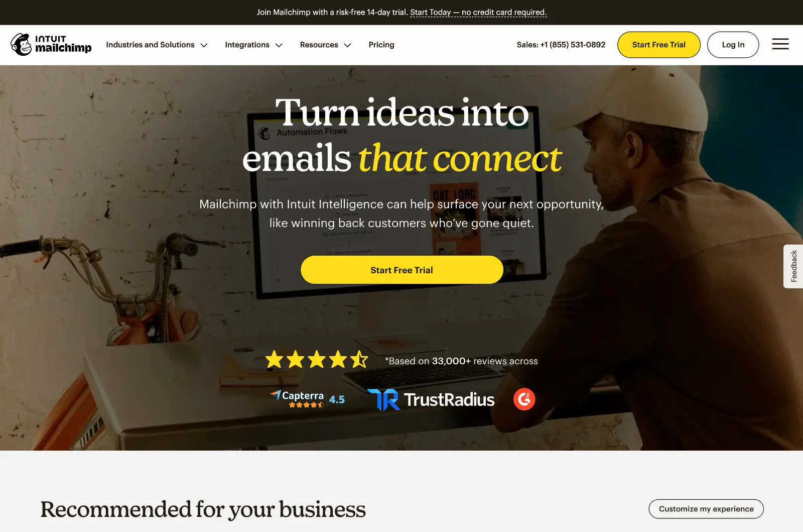 Domovská stránka e-mailingového nástroja Mailchimp