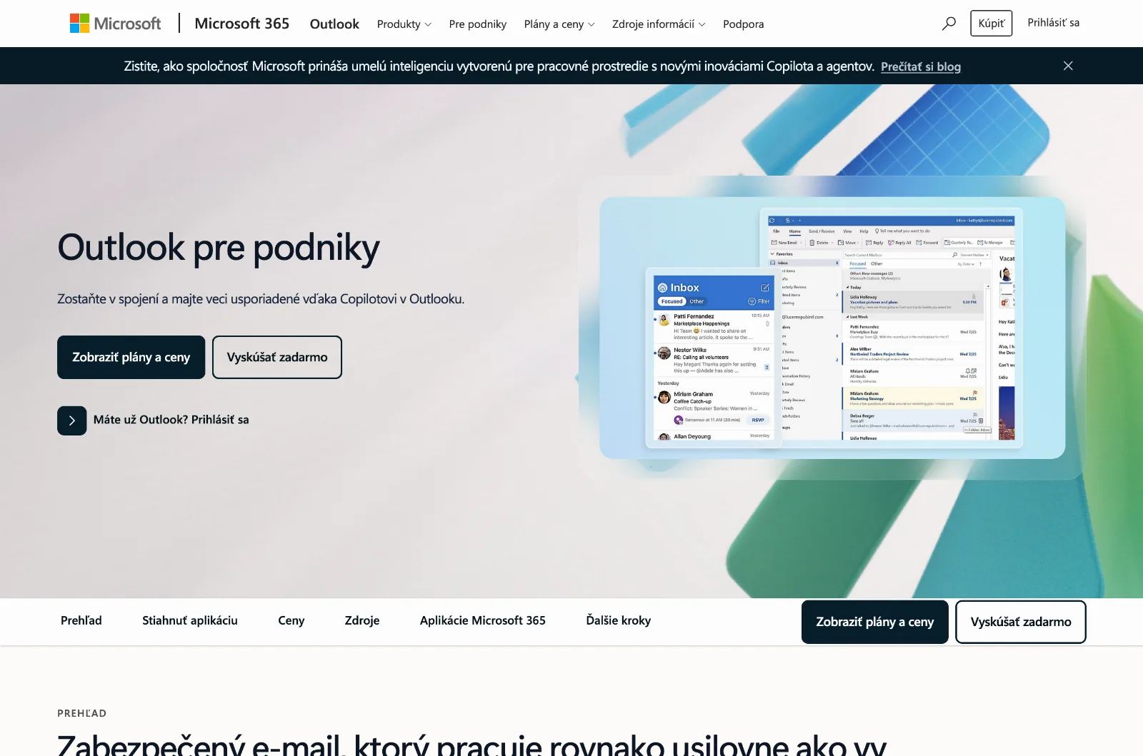 Slovenská stránka e-mailového klienta Microsoft Outlook
