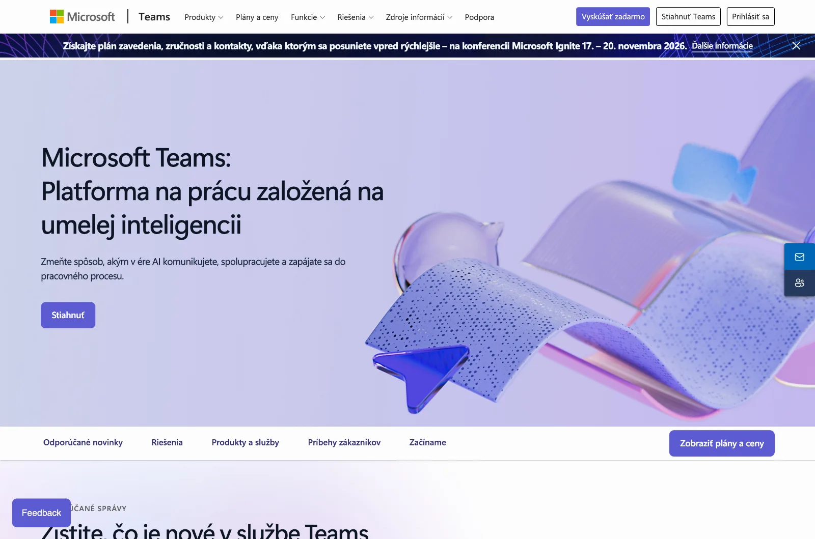 Slovenská stránka platformy Microsoft Teams