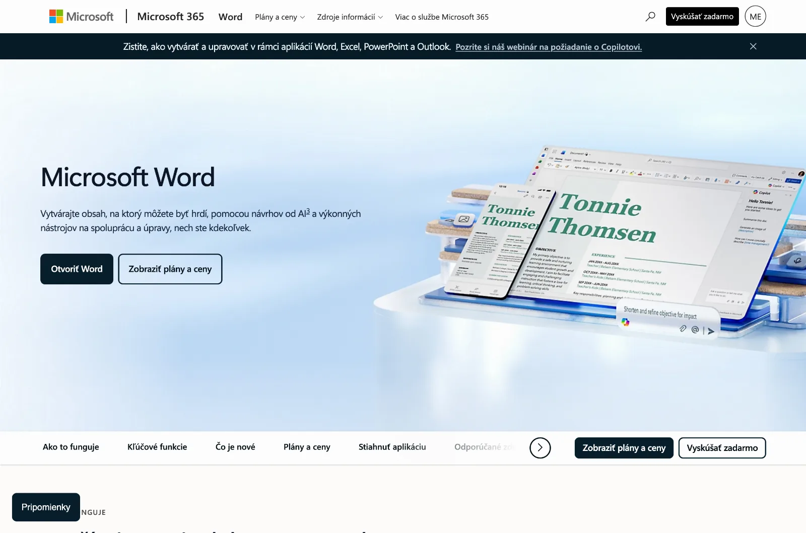 Slovenská stránka textového editora Microsoft Word