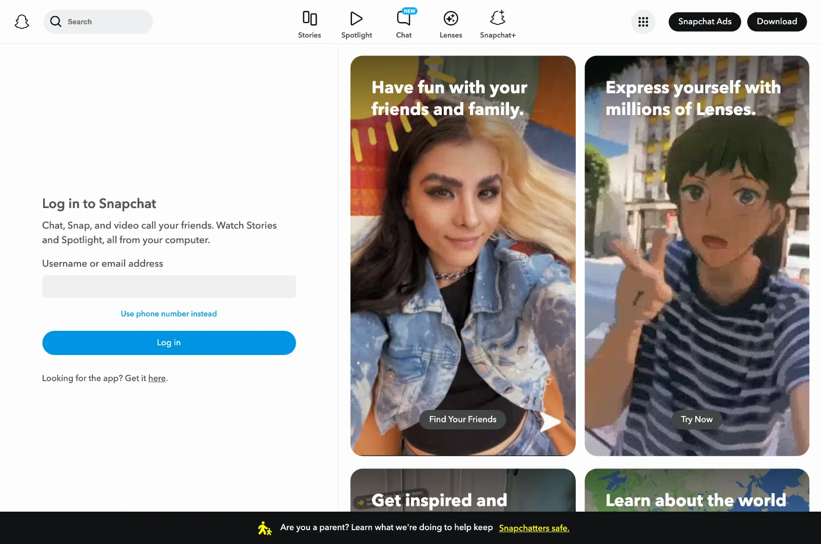 Úvodná stránka aplikácie Snapchat