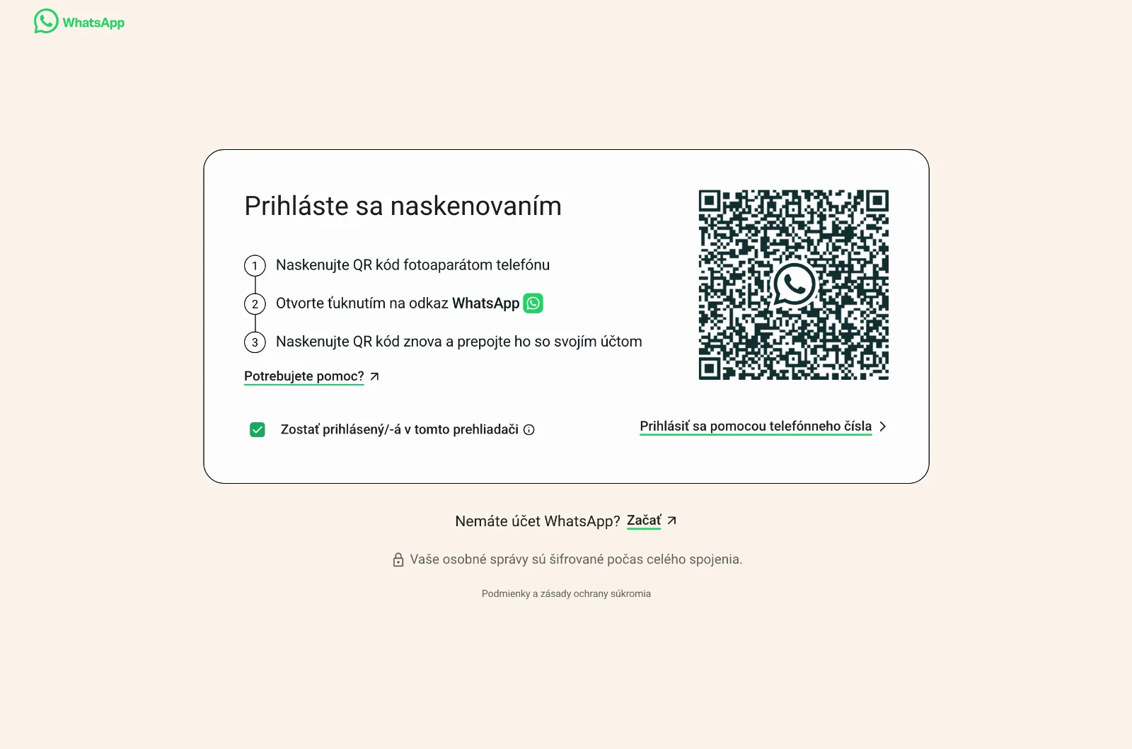 Prihlásenie do WhatsApp Web cez QR kód