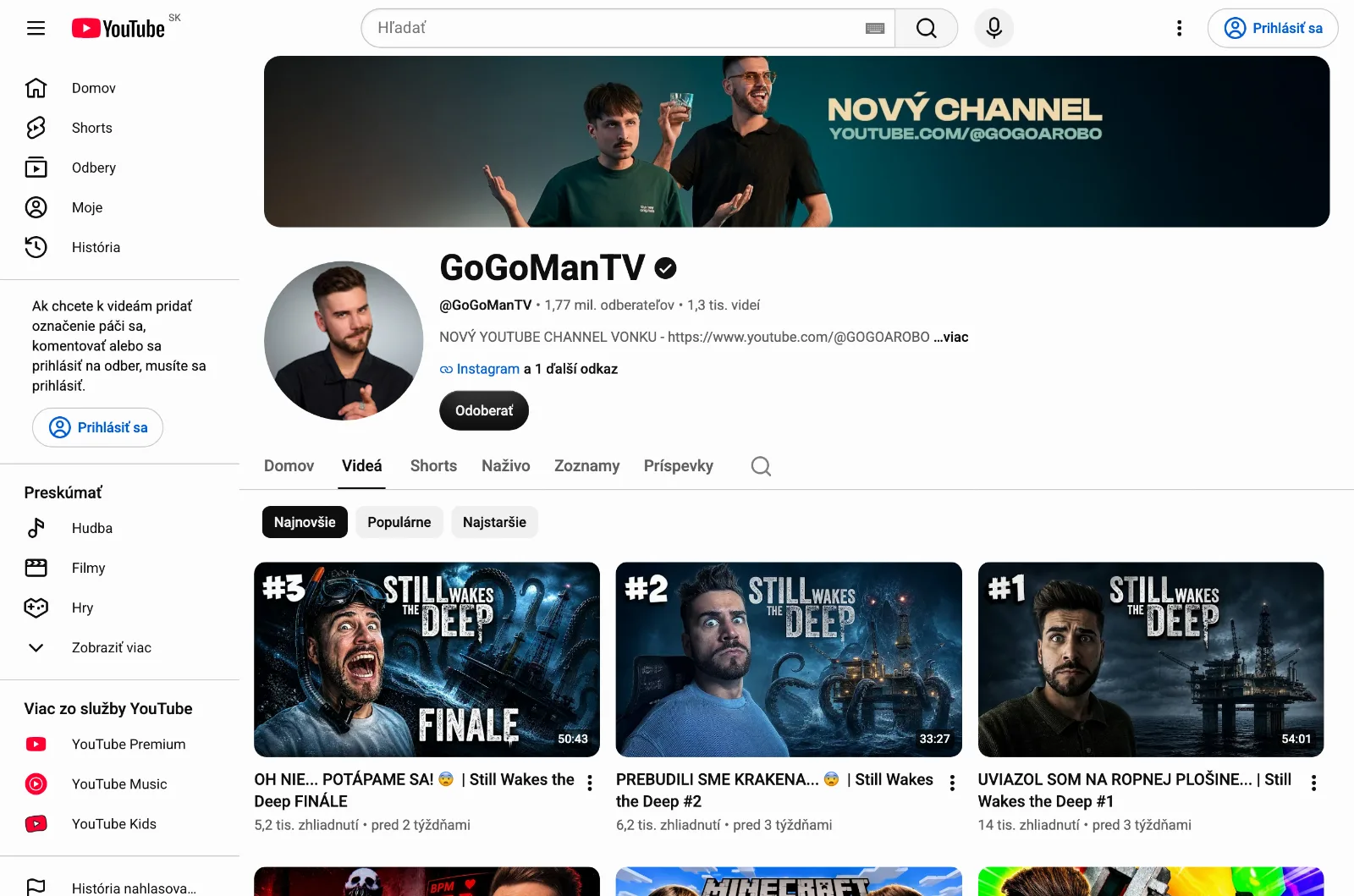 Kanál slovenského youtubera GoGoManTV